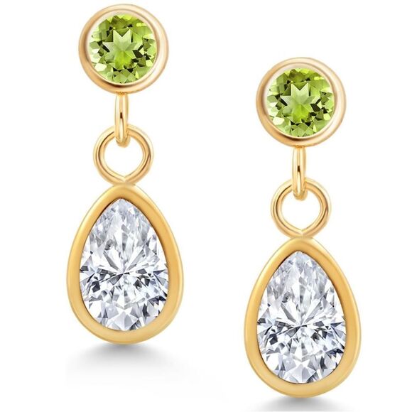 14K Yellow Gold with 1.04 Cttw White Moissanite and Peridot Post Back Earrings
